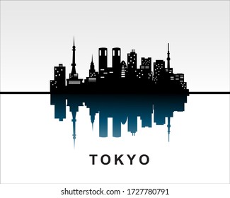 Tokyo city skyline and reflection silhouette building vector illustration