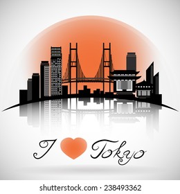 Tokyo city skyline with reflection. Typographic Design. eps10 vector