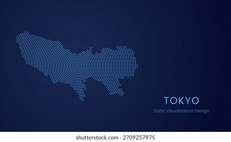 Cidade de Tóquio mapa pontilhado estilizado em conceito moderno de visualização de tecnologia de dados circulares.