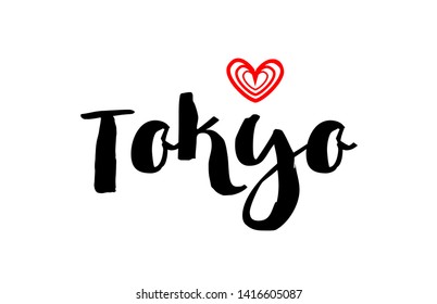 Tokyo city text with red love heart design for typographic icon design suitable for touristic promotion