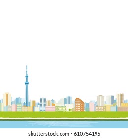 Tokyo city view with Tokyo sky tree landmark,vector Illustration