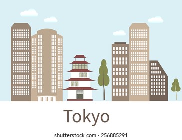 Tokyo cityscape. Flat design illustration. EPS 10 vector file.