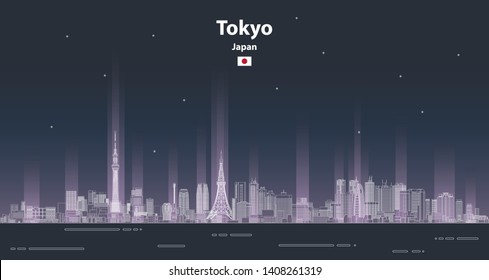 Tokyo cityscape line art style vector abstract illustration. Travel background