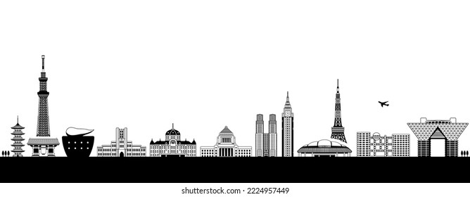 Tokyo cityscape vector illustration. Famous landmark  building , architecture.