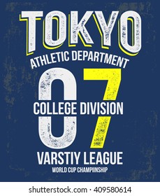 Tokyo college vector label and print design for t shirt