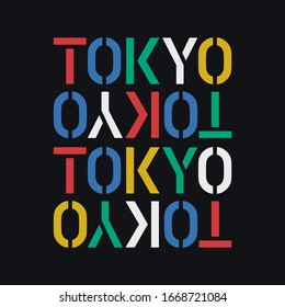 Tokyo. Colorful slogan t-shirt trendy design. Apparel typography tee shirt with line style. Inscription in Japanese with the translation: Tokyo. Vector illustration.