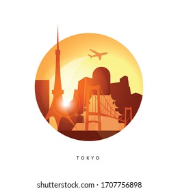 Tokyo, detailed silhouette. Trendy vector illustration, flat style. Stylish colorful landmarks.  