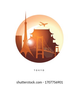 Tokyo, detailed silhouette. Trendy vector illustration, flat style. Stylish colorful landmarks. 