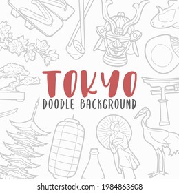 Tokyo Doodle Banner Icon. Capital City Vector Illustration Hand Drawn Art. Line Symbols Sketch Background.