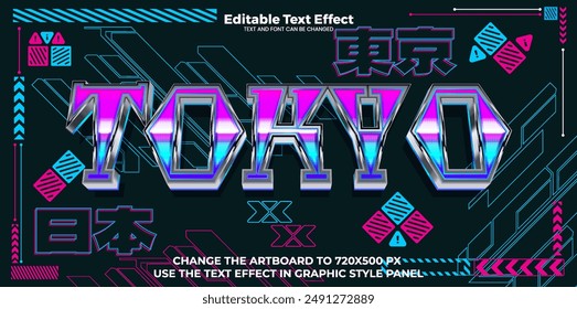 Tokyo editable text effect in modern cyber trend style