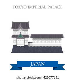 Tokyo Imperial Palace in Japan. Flat cartoon style historic sight showplace attraction web site vector illustration. World countries cities vacation travel sightseeing Asia Asian Japanese collection.