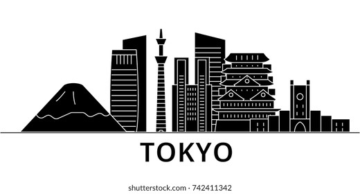 Tokyo Japan architecture vector city skyline, travel cityscape with landmarks, buildings, isolated sights on background