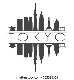 Tokyo Japan Asia Skyline Vector Art Mirror Silhouette Emblematic Buildings