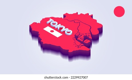 tokyo japan capital city 3D map design with flag over the map