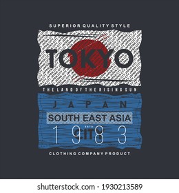 tokyo, japan city lettering typography graphics for tee shirt with abstract flag vector illustration