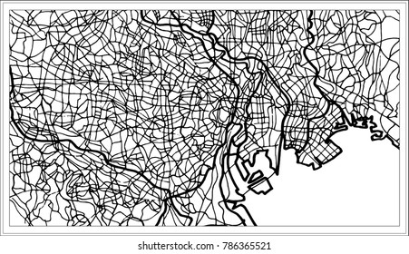 Tokyo Japan City Map in Black and White Color. Hand Drawn. Vector Illustration.