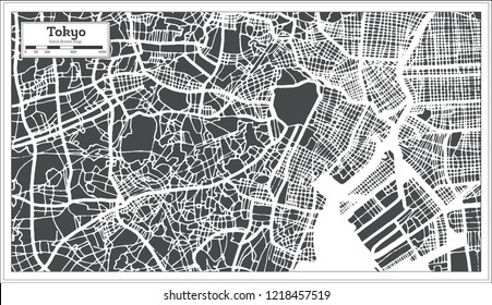 Tokyo Japan City Map in Retro Style. Outline Map. Vector Illustration.