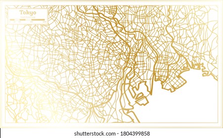 Tokyo Japan City Map in Retro Style in Golden Color. Outline Map. Vector Illustration.