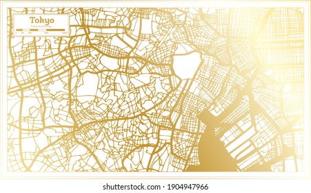 Tokyo Japan City Map in Retro Style in Golden Color. Outline Map. Vector Illustration.