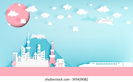 Tokyo japan city paper art style vector illustration