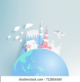 Tokyo japan city paper art style vector illustration