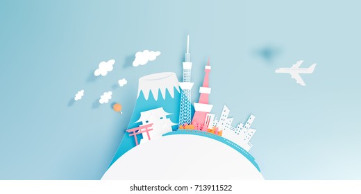 Tokyo japan city paper art style vector illustration