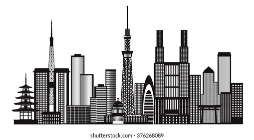 Tokyo Japan City Skyline Panorama Black Stock Vector Royalty Free