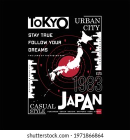 tokyo japan city text frame graphic t shirt design typography vector illustration casual style