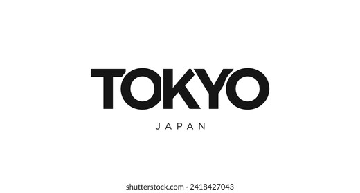 Tokyo in the Japan emblem for print and web. Design features geometric style, vector illustration with bold typography in modern font. Graphic slogan lettering isolated on white background.