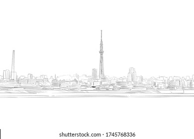 Tokyo, Japan. Hand drawn sketch.  Vector illustration.