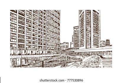 Tokyo, Japan. Hand drawn sketch in vector illustration. Vector illustration for a postcard or a poster. white background.