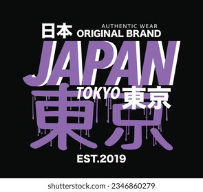 'Tokyo', ' Japan' in Japanese typography. Urban retro style. Vector illustration design for slogan tee, fashion graphic, t shirt, print, poster, card.