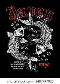 Tokyo, Japan koi fish vector illustration. Print for t-shirt graphic and other uses