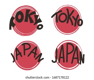 Tokyo Japan  lettering emblem set. Vector hand drawn text.