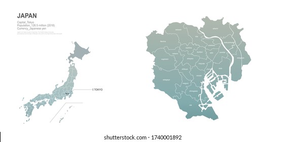 tokyo in japan map. vector map set of japan provinces. 