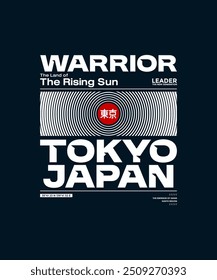 Tóquio, Japão, slogan de tipografia moderno e elegante. Vetor de design abstrato imprimir camiseta, tipografia, cartaz. Inscrição em japonês com a tradução em inglês: Tokyo. Ilustração vetorial.