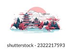 Tokyo japan poster art and illustrations cute and pastel important Landmark and Sakura blossom use for promote and used to publicize tourism
