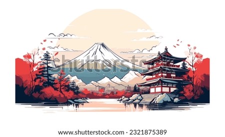 Tokyo japan poster art and illustrations cute and pastel important Landmark and Sakura blossom use for promote and used to publicize tourism