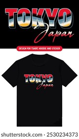 Tóquio japão retro t-shirt design. Design de impressão de camiseta com tipografia de gradação de cor estilo vintage retrô. Tipografia para impressões em T, cartazes, autocolantes e vestuário