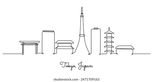 Tokyo Japan skyline continuous line drawing. Building and architecture concept. Vector illustration minimalist design hand drawn.