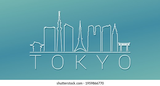 Tokyo, Japan Skyline Linear Design. Flat City Illustration Minimal Clip Art. Background Gradient Travel Vector Icon.