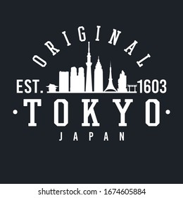 Tokyo, Japan Skyline Original. A Logotype Sports College and University Style. Illustration Design.