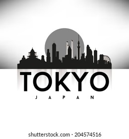 Tokyo Japan Skyline Silhouette Black design, vector illustration.