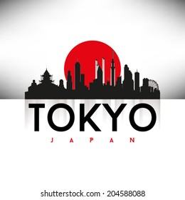 Tokyo, Japan Skyline Silhouette Black design, vector illustration.