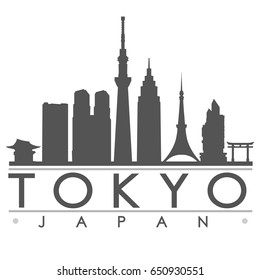 Tokyo Japan Skyline Silhouette. Skyline Stamp Vector City Design. landmark Famous Buildings.