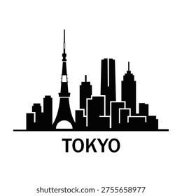 Tokyo Japan Skyline Silhouette Vector Illustration Featuring Tokyo Tower and Modern Cityscape Architecture