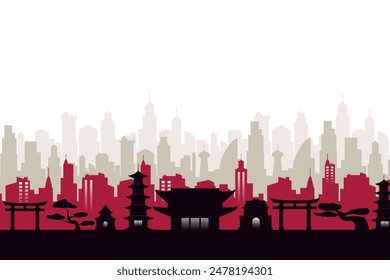 Tokyo Japan skyline. Trendy cityscape silhouette
