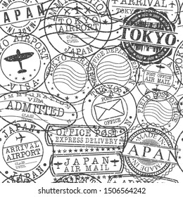 Tokyo Japan Stamps. City Stamp Vector Art. Postal Passport Travel. Design Set Pattern.