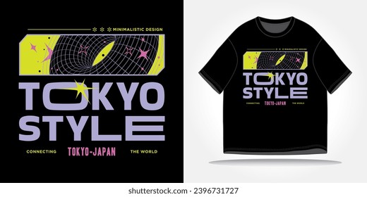 Tokyo japón: tipografía de eslogan de ropa de calle y2k, futurista, futuro, ciberpunk, retrofuturismo. Ilustración de diseño del icono del logotipo del vector. Cartel, fondo, ropa, pegatina, insignia, camiseta de comillas