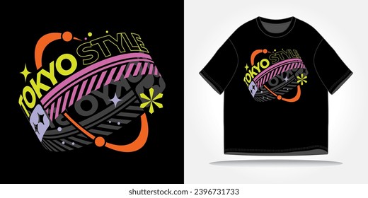 Tokyo japan streetwear tshirt slogan typography y2k, futuristic, future, cyberpunk, retrofuturism. Vector logo icon design illustration. Poster, background, clothing, sticker, badge, quote t-shirt